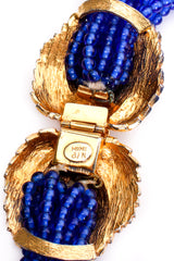 Vintage Mimi Di N Beaded Cobalt Leaf Collar Necklace signature cartouche at Recess Los Angeles