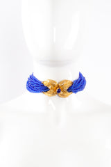 Vintage Mimi Di N Beaded Cobalt Leaf Collar Necklace on mannequin at Recess Los Angeles