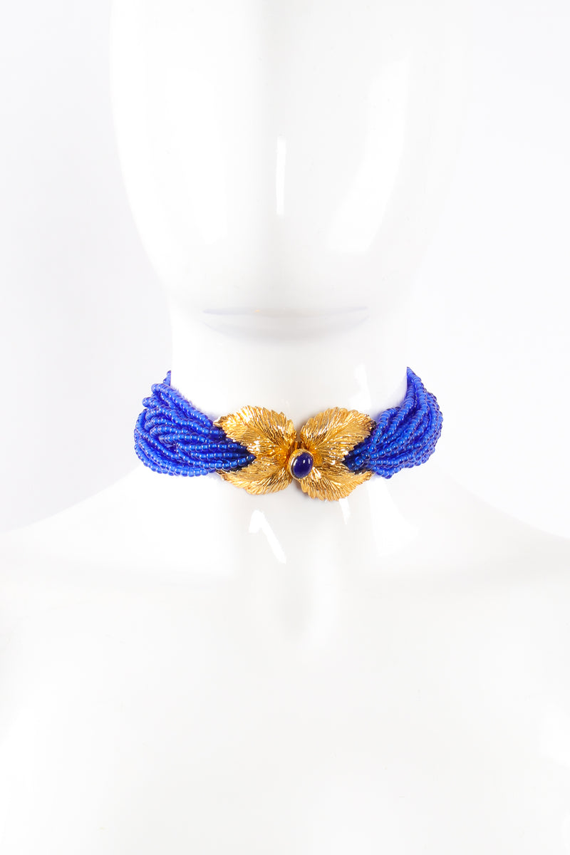 Vintage Mimi Di N Beaded Cobalt Leaf Collar Necklace on mannequin at Recess Los Angeles