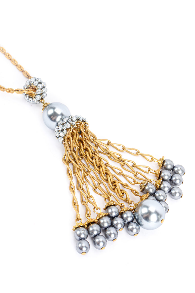 Vintage Miriam Haskell Tahitian Grey Pearl Drape Necklace pearl chain tassel close @ Recess LA