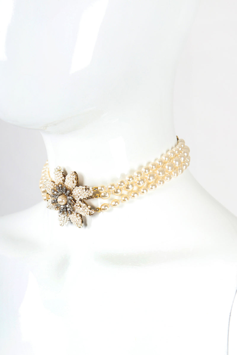 Recess Designer Consignment Vintage Miriam Haskell Pearl Flower Choker Necklace Los Angeles Resale