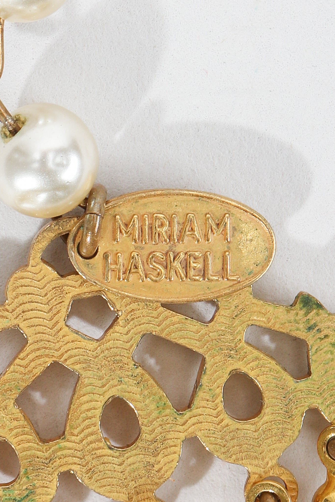 Vintage Miriam Haskell 5-Strand Pearl Fringe Choker signature stamped charm
