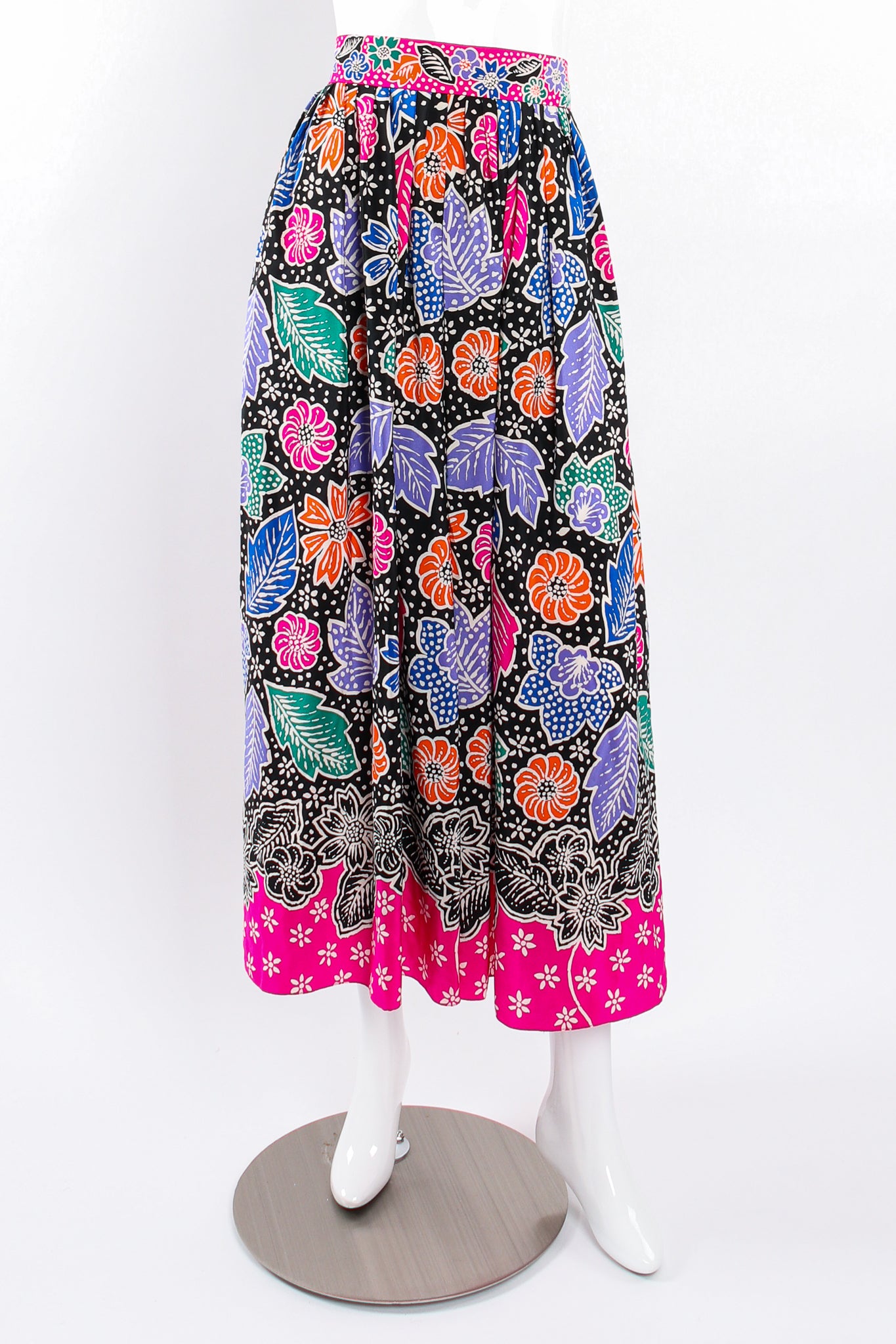 Vintage Miss O Oscar de la Renta Wax Floral Print Skirt on Mannequin front at Recess LA