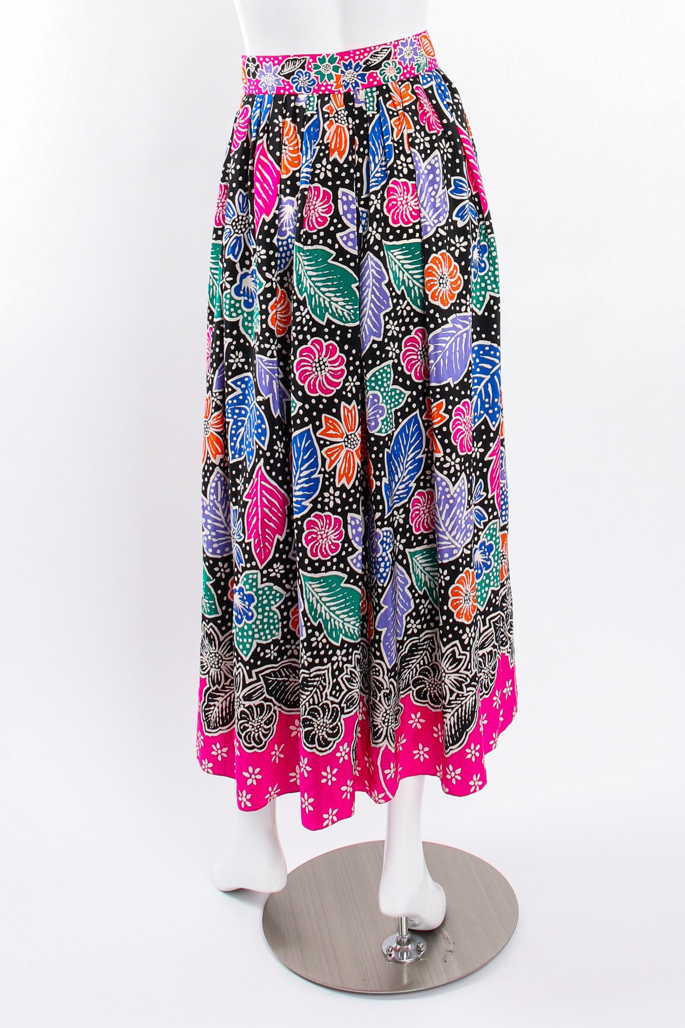 Vintage Miss O Oscar de la Renta Wax Floral Print Skirt on Mannequin back at Recess LA