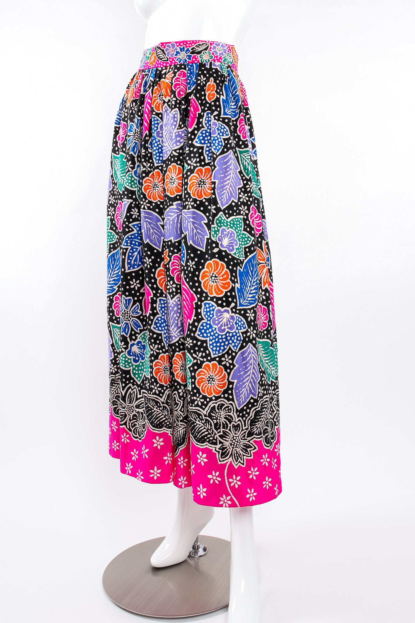Vintage Miss O Oscar de la Renta Wax Floral Print Skirt on Mannequin front angle at Recess LA
