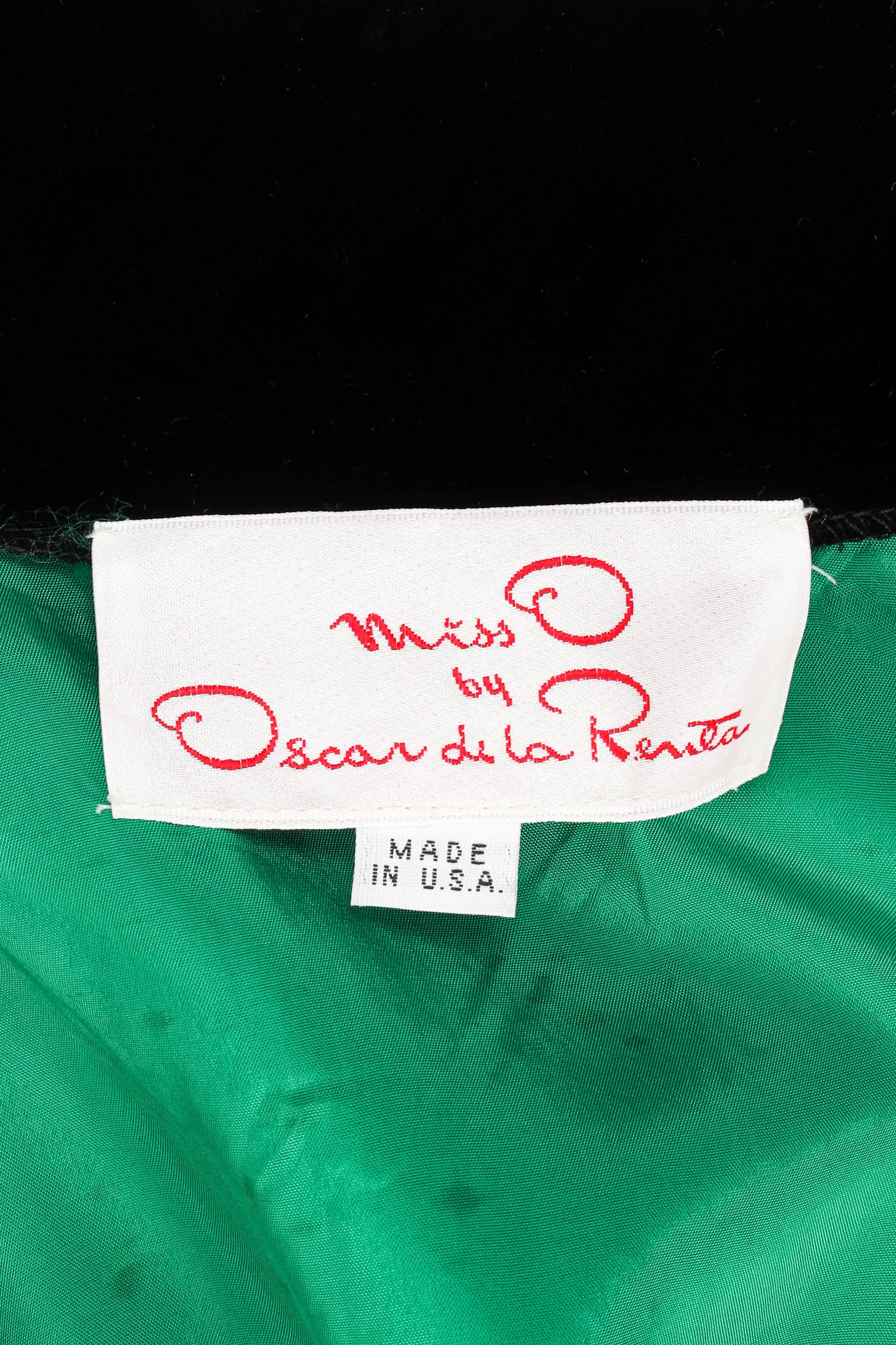 Vintage Miss O Oscar de la Renta Liquid Satin Velvet Tunic label at Recess Los Angeles