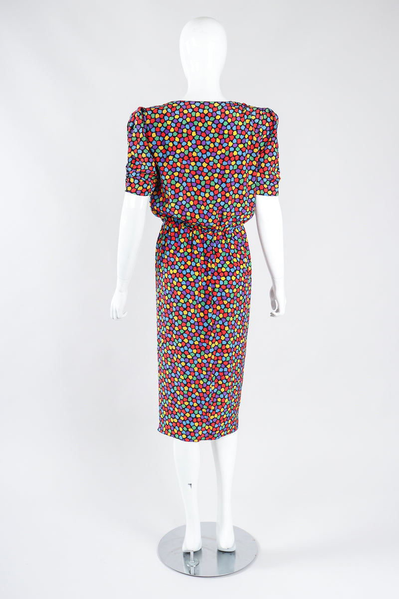 Recess Los Angeles Designer Consignment Vintage Oscar de la Renta Miss O 1940s Silk Rainbow Mosaic Wrap Dress