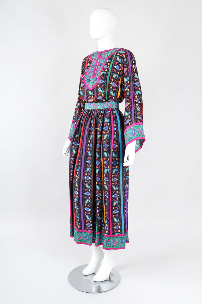 Recess Los Angeles Designer Consignment Vintage Miss O Oscar de la Renta Paisley Stripe Peasant Blouse & Skirt Set