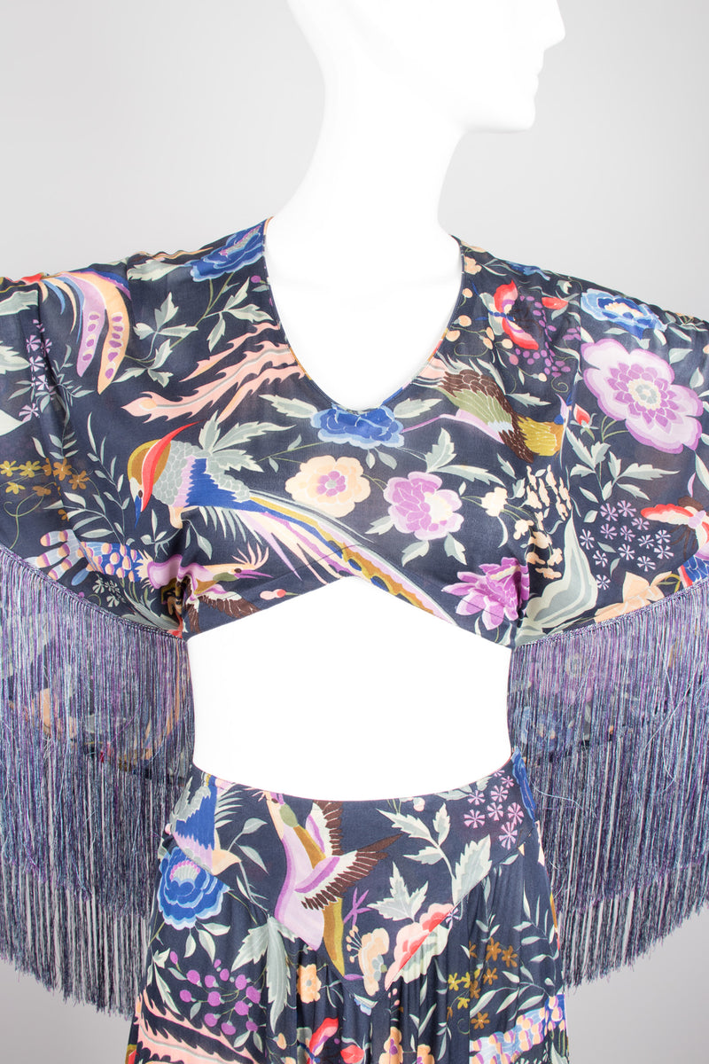 Missoni Piano Shawl Print Fringe Isis Wing Cape Crop Top & Skirt Set