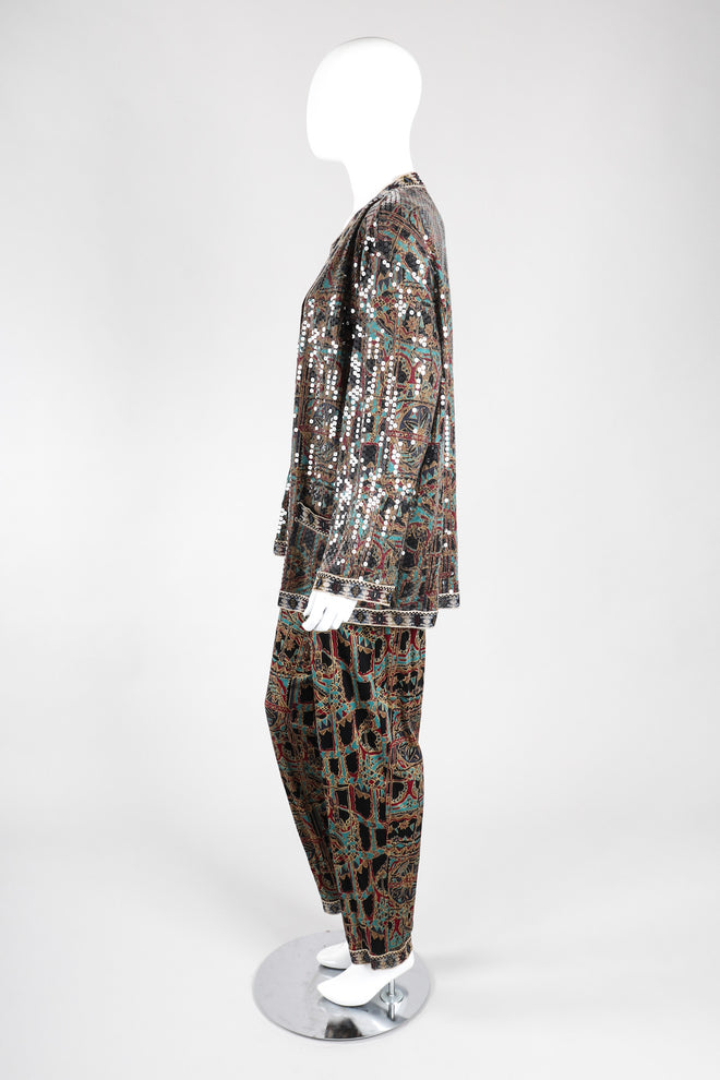 Recess Los Angeles Vintage Missoni 3-piece Moroccan Print Sequin Silk Pajama Leisure Set