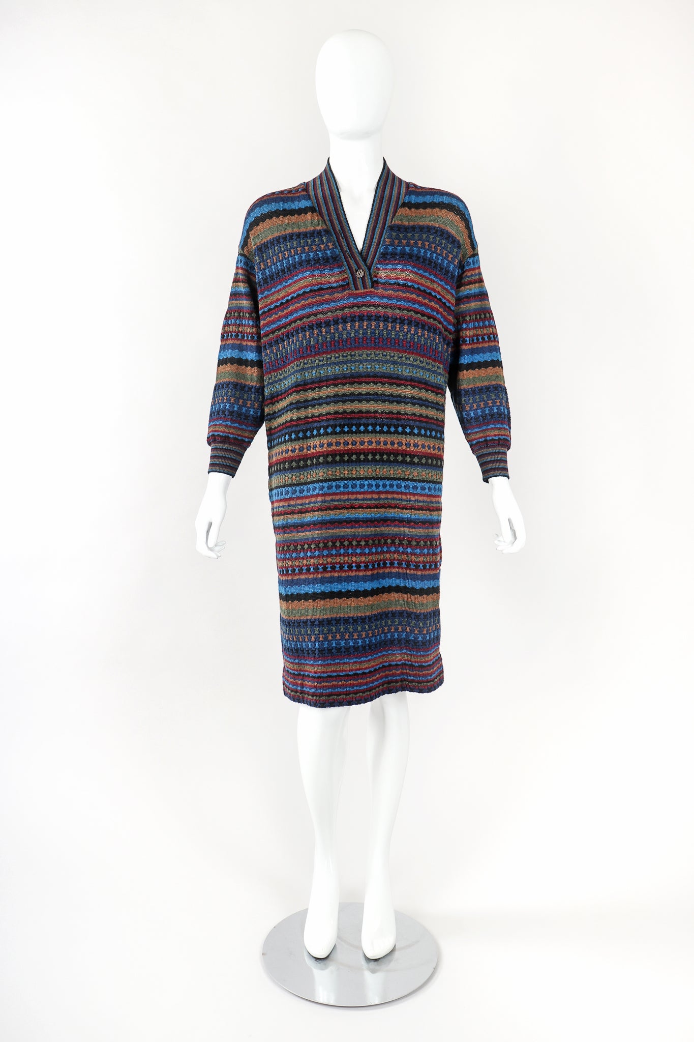 Recess Designer Consignment Vintage Missoni Blue Dobby Stripe Knit Sweater Dress Los Angeles Resale