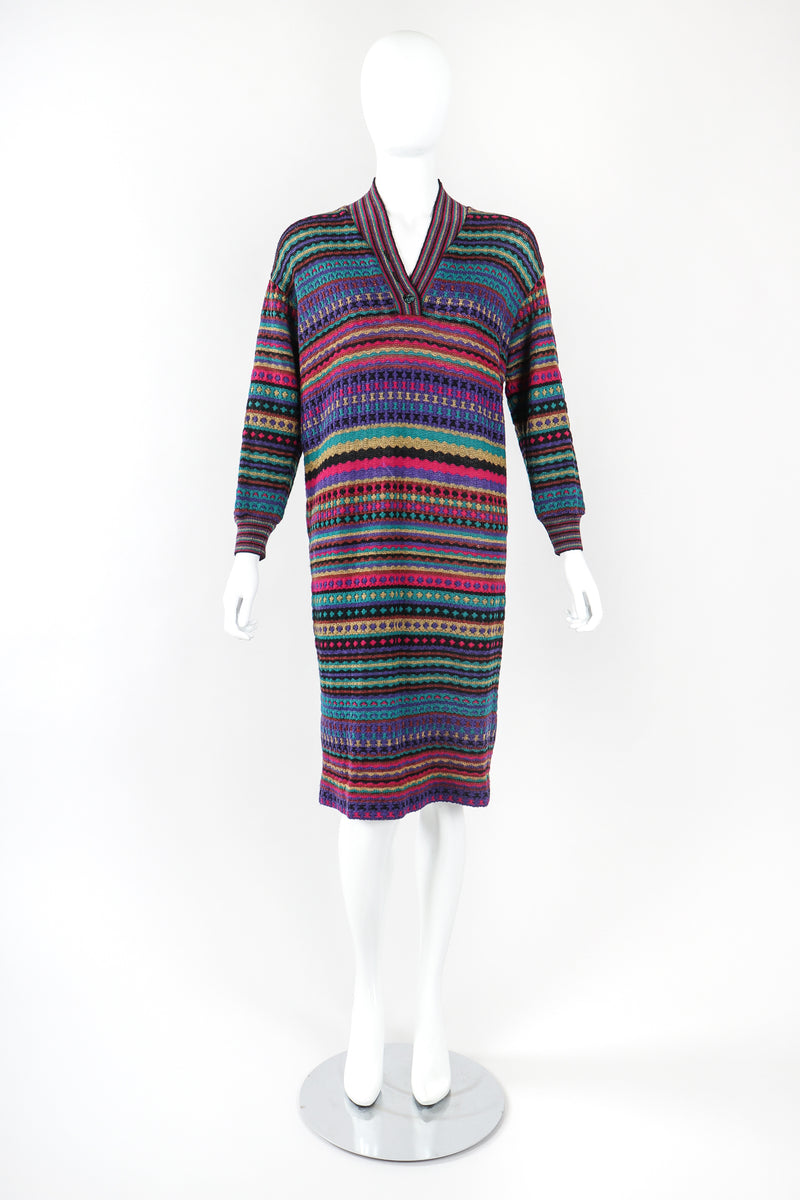 Recess Designer Consignment Vintage Missoni Teal Dobby Stripe Knit Sweater Dress Los Angeles Resale