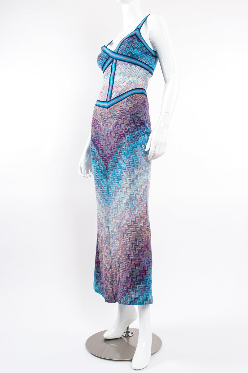 Vintage Missoni Ombre Chevron Fiamma Knit Triangle Dress on Mannequin front angle @ Recess LA