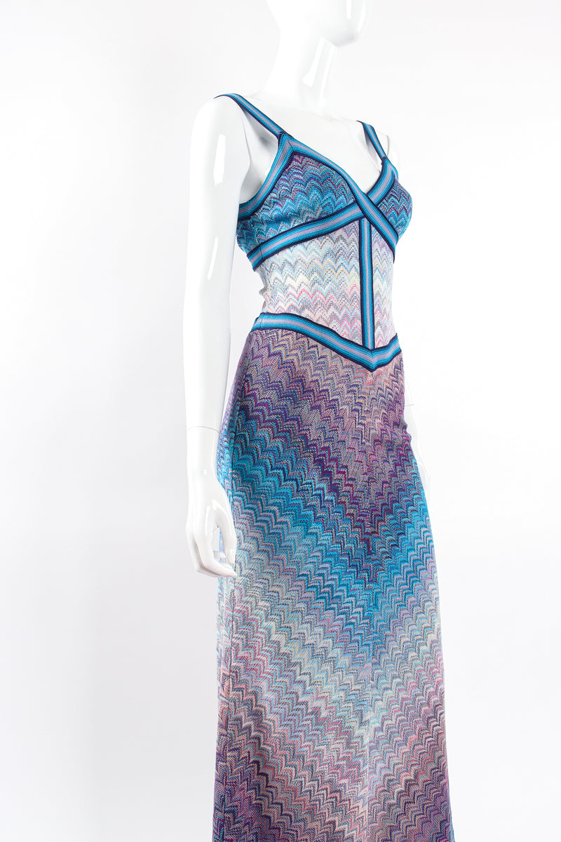 Vintage Missoni Ombre Chevron Fiamma Knit Triangle Dress on Mannequin angle crop @ Recess LA