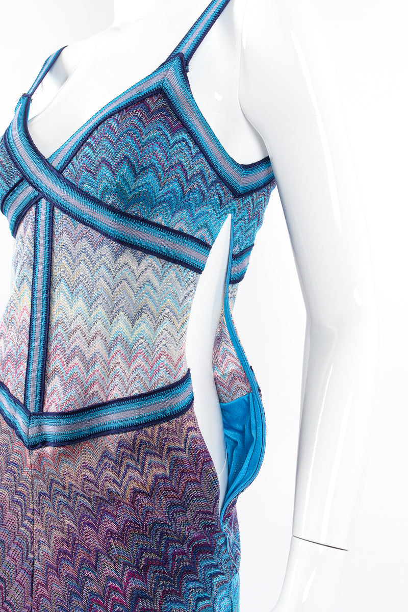 Vintage Missoni Ombre Chevron Fiamma Knit Triangle Dress on Mannequin side zip @ Recess LA