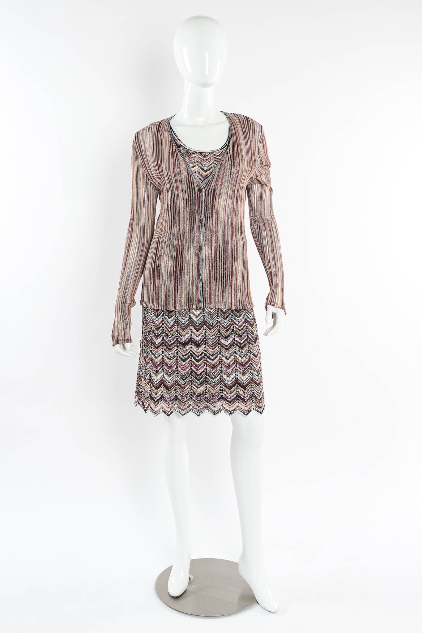 Vintage Missoni Chevron Stripe Top, & Skirt (4 Piece Set) mannequin front no tie @ Recess LA