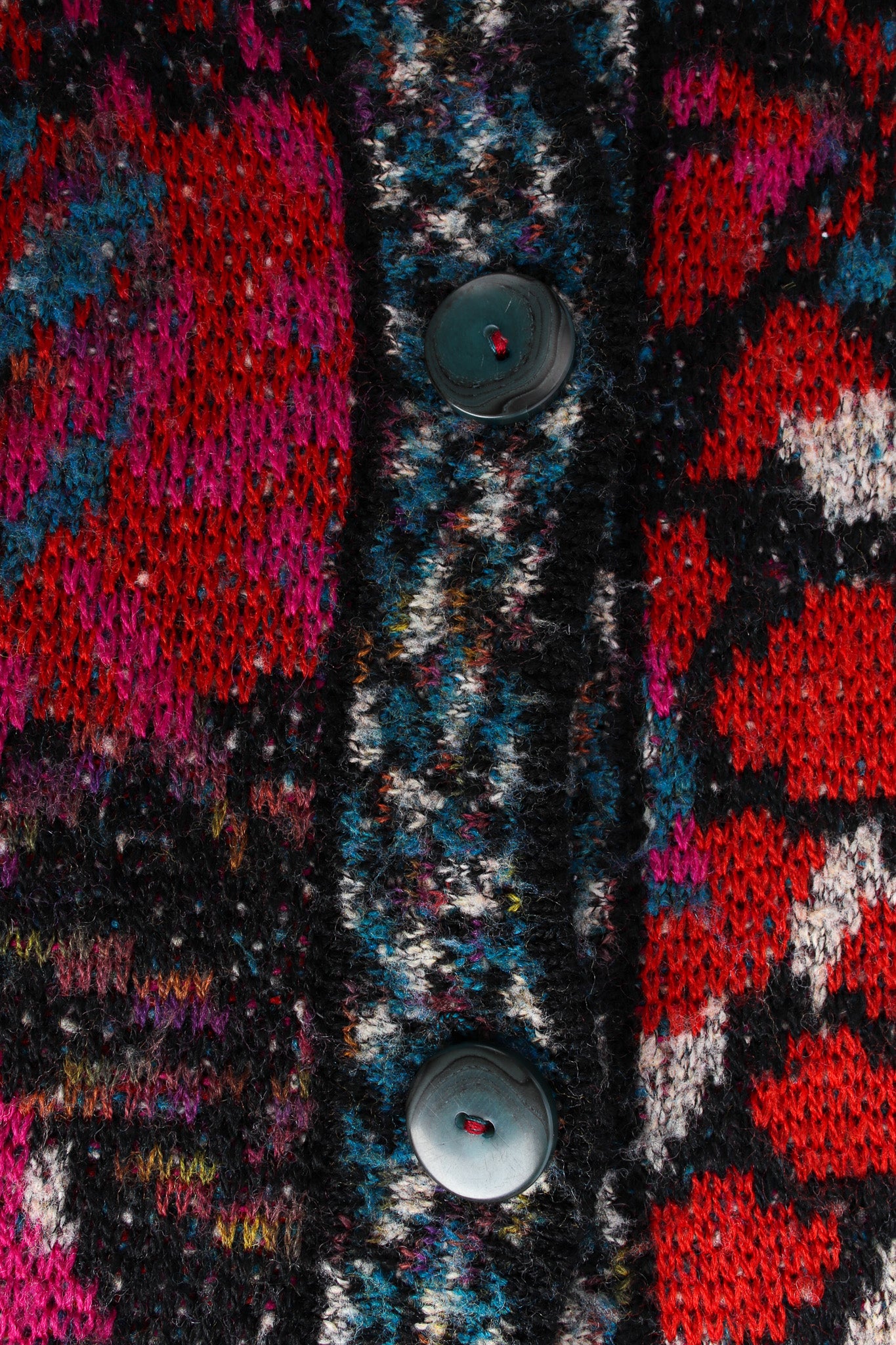 Vintage Missoni Abstract Geo Art Wool Cardigan button close up @ Recess LA