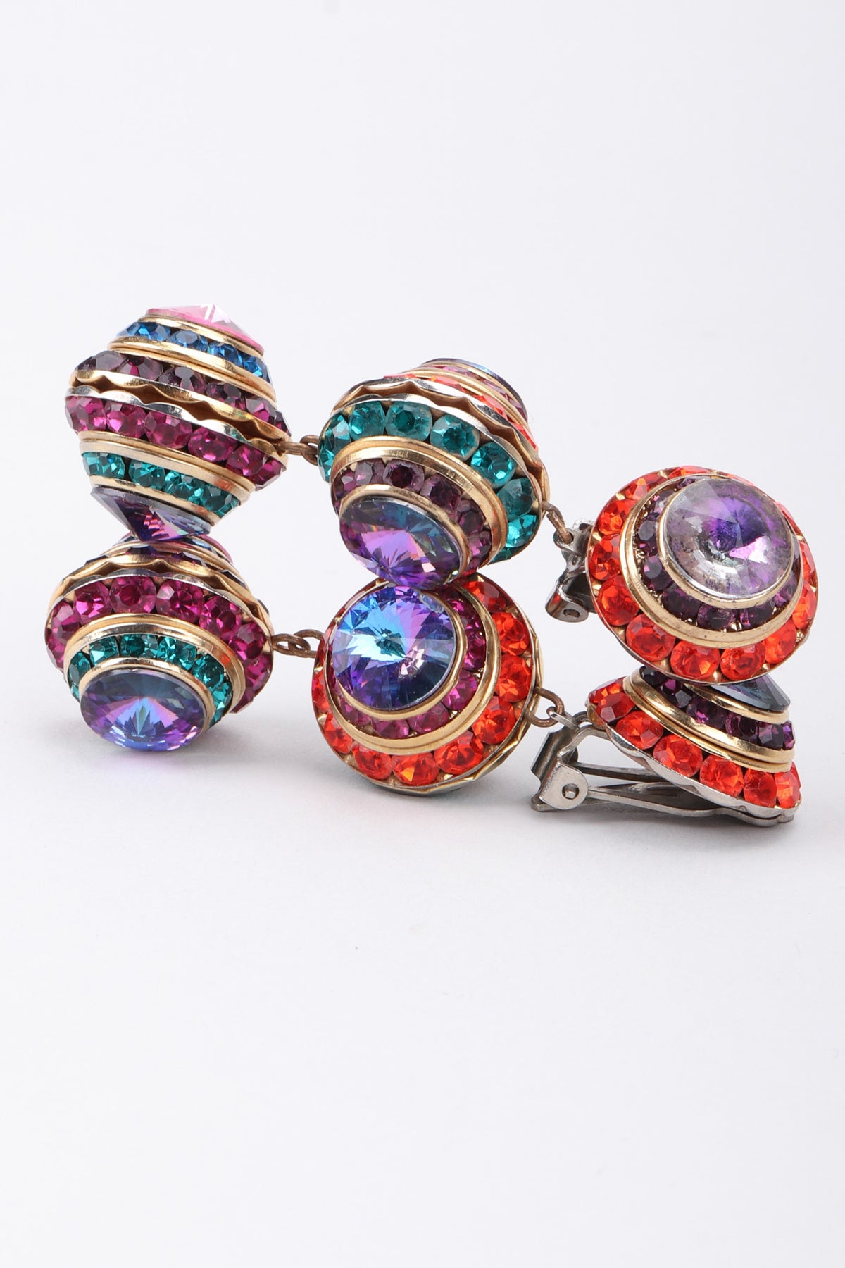 Vintage Mister Bijoux Rainbow Crystal Disco Ball Drop Earrings Recess