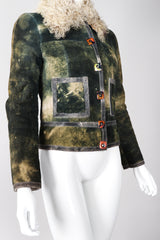 Recess Los Angeles Vintage Miura Marbleized Tie Dye Suede Green Fur Collar Jacket