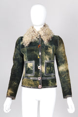 Recess Los Angeles Vintage Miura Marbleized Tie Dye Suede Green Fur Collar Jacket