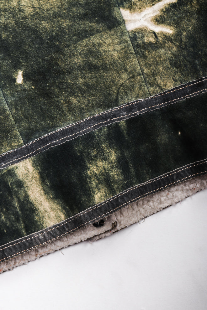 Recess Los Angeles Vintage Miura Marbleized Tie Dye Suede Green Fur Collar Jacket