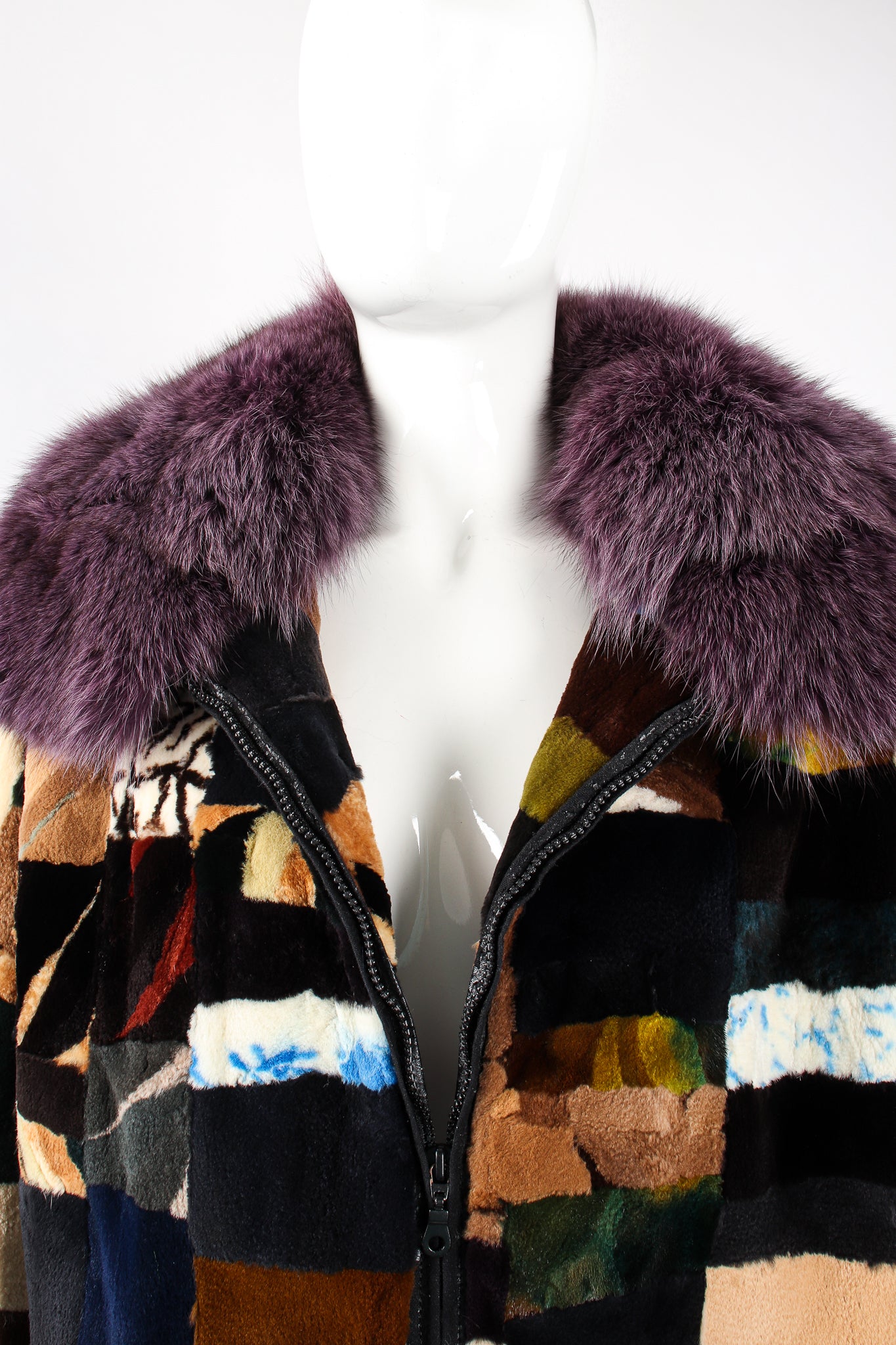 Vintage Moda Martani Patchwork Fur Collar Jacket on Mannequin collar open at Recess Los Angeles