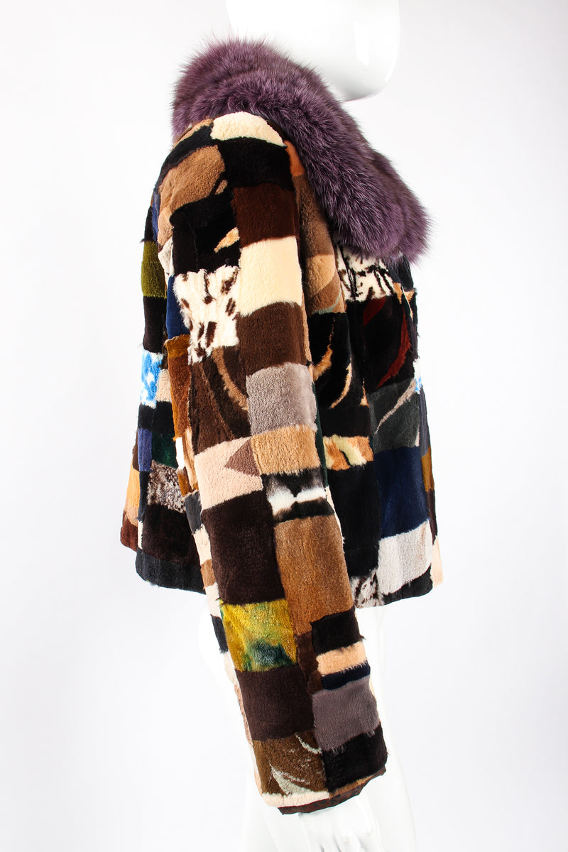 Vintage Moda Martani Patchwork Fur Collar Jacket on Mannequin side crop at Recess Los Angeles