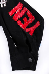 Vintage Modi World Currency Sequin Denim Jacket sleeve close up @ Recess LA