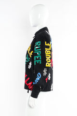 Vintage Modi World Currency Sequin Denim Jacket mannequin side @ Recess LA