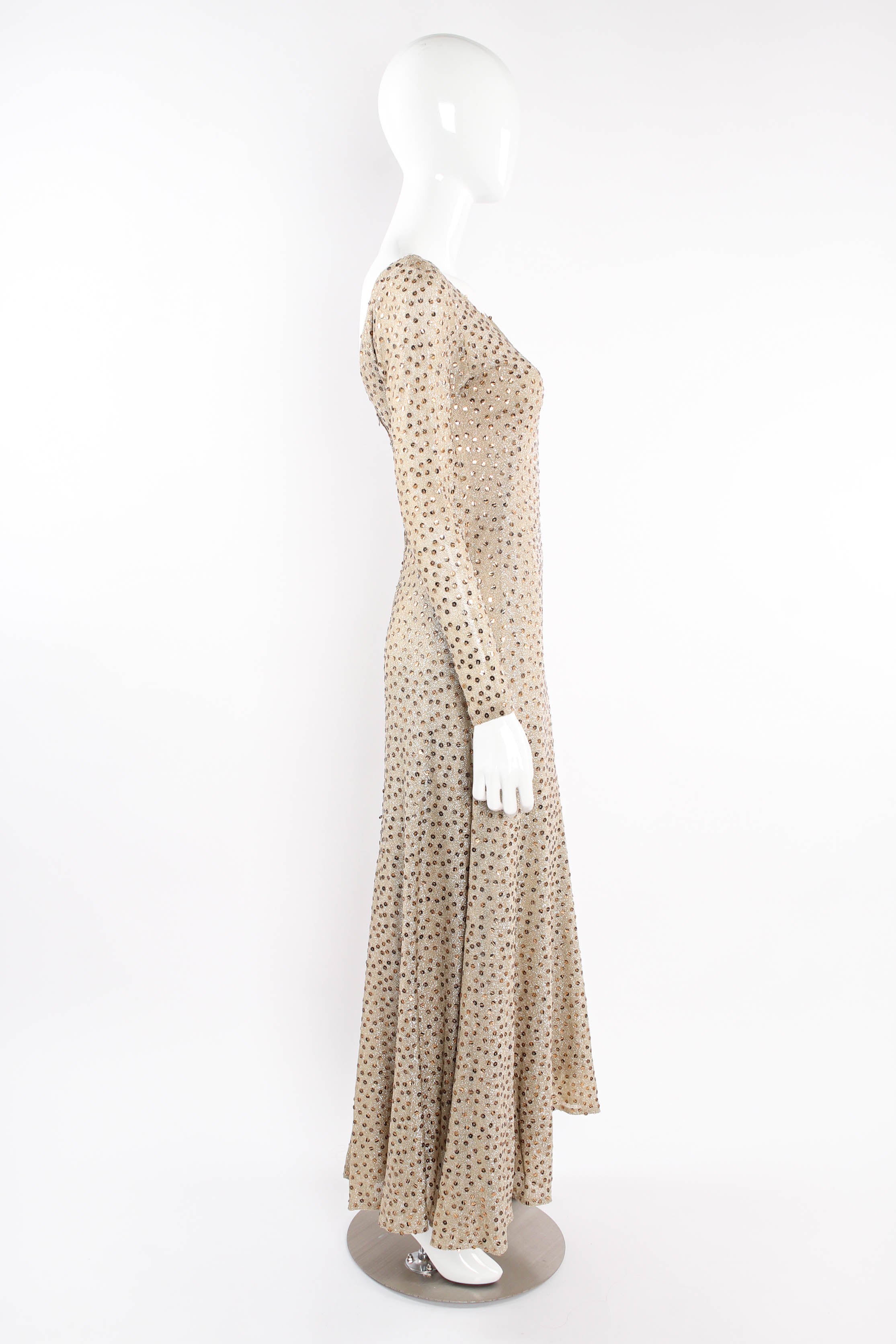 Vintage Zebrawood Sequined Metallic Midi Dress on mannequin side at Recess Los Angeles
