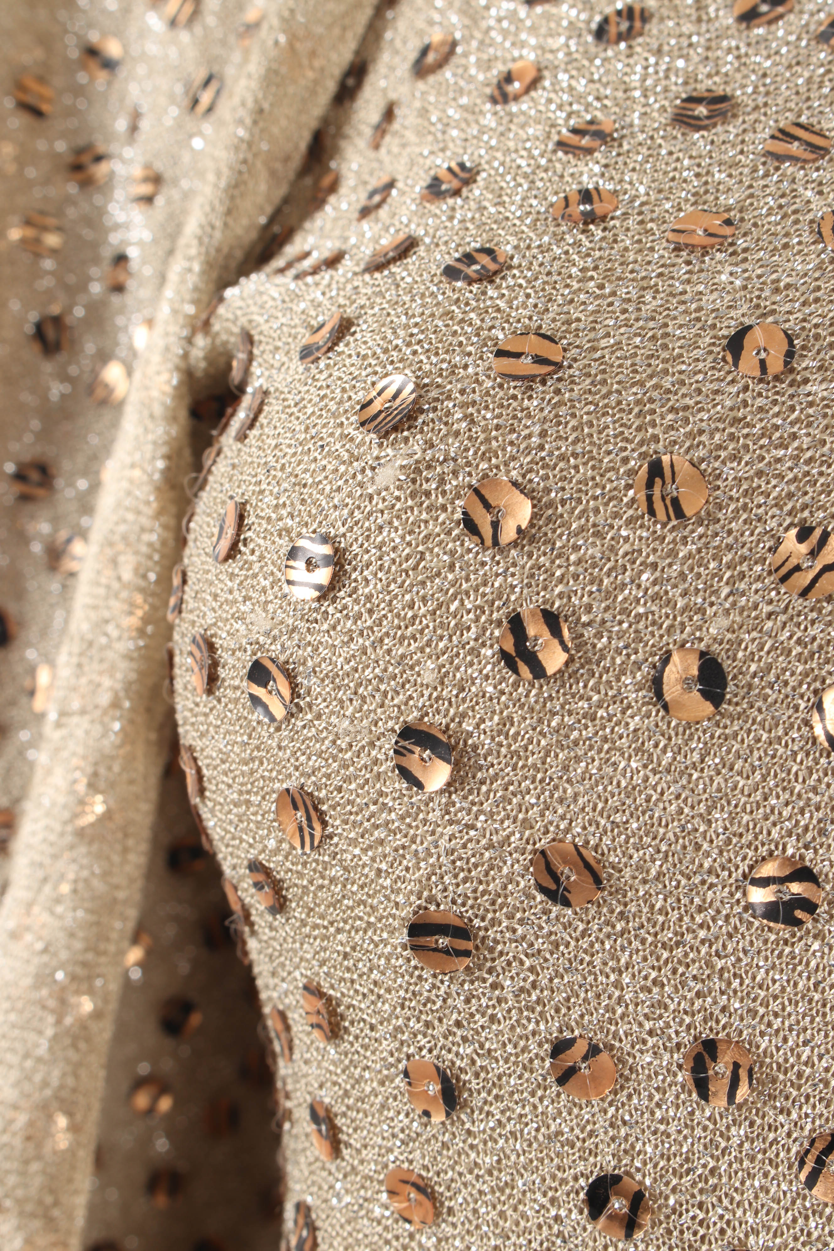 Vintage Mollie Parnis Zebrawood Sequined Metallic Dress & Shawl flaw at Recess LA