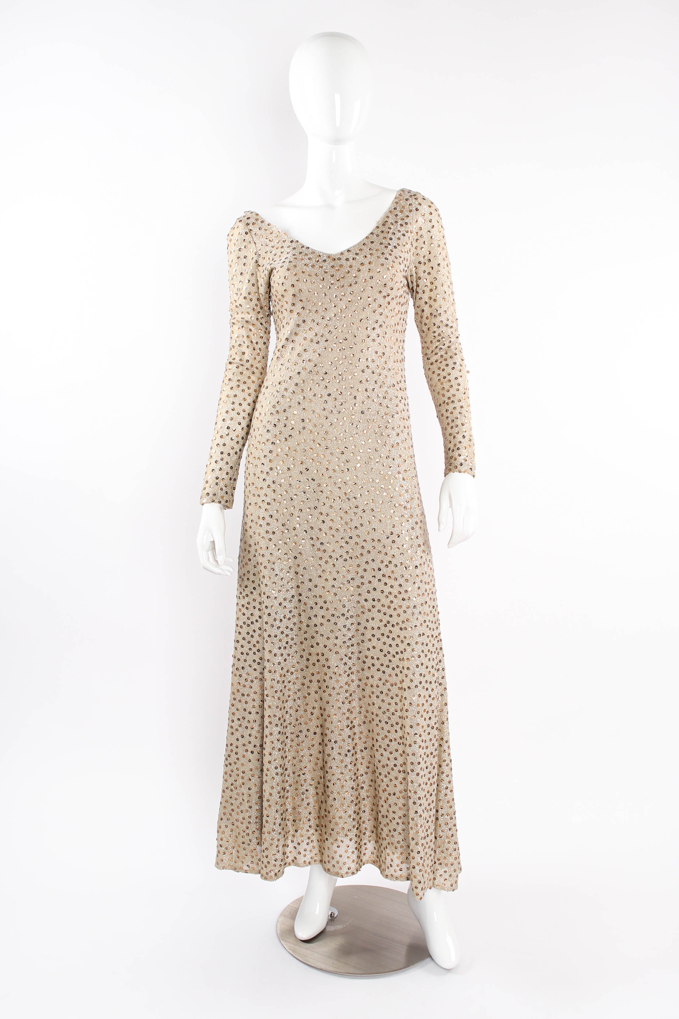 Vintage Zebrawood Sequined Metallic Midi Dress on mannequin front at Recess Los Angeles