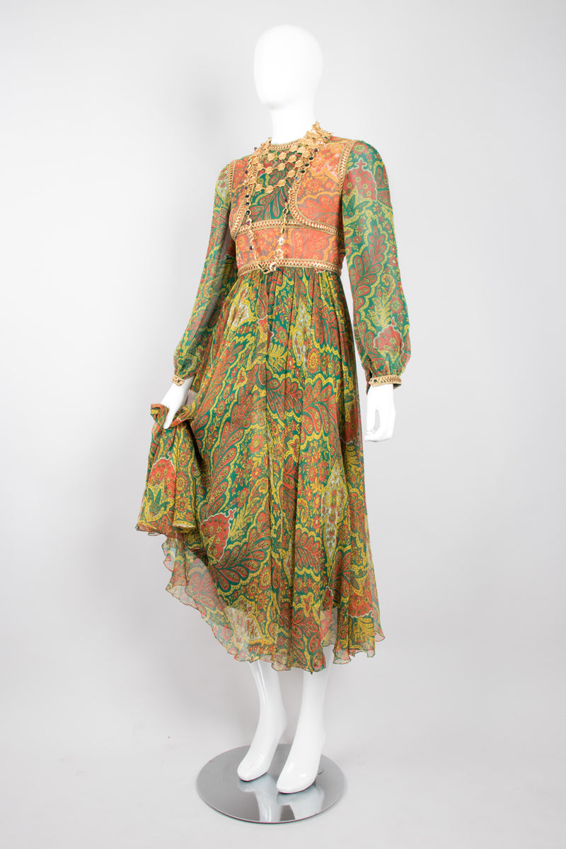 Mollie Parnis Vintage Boho Peasant Floral Print Silk Bodice Dress Recess Mollie Parnis Vintage Boho Peasant Floral Print Silk Bodice Dress Recess