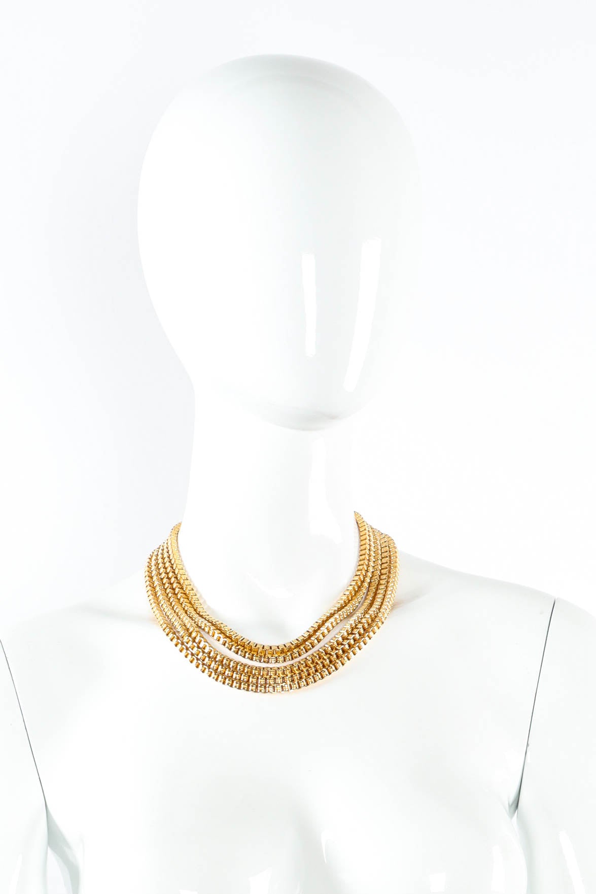 Vintage Monet Scalloped Wing Necklace chain front on mannequin @ Recess LA