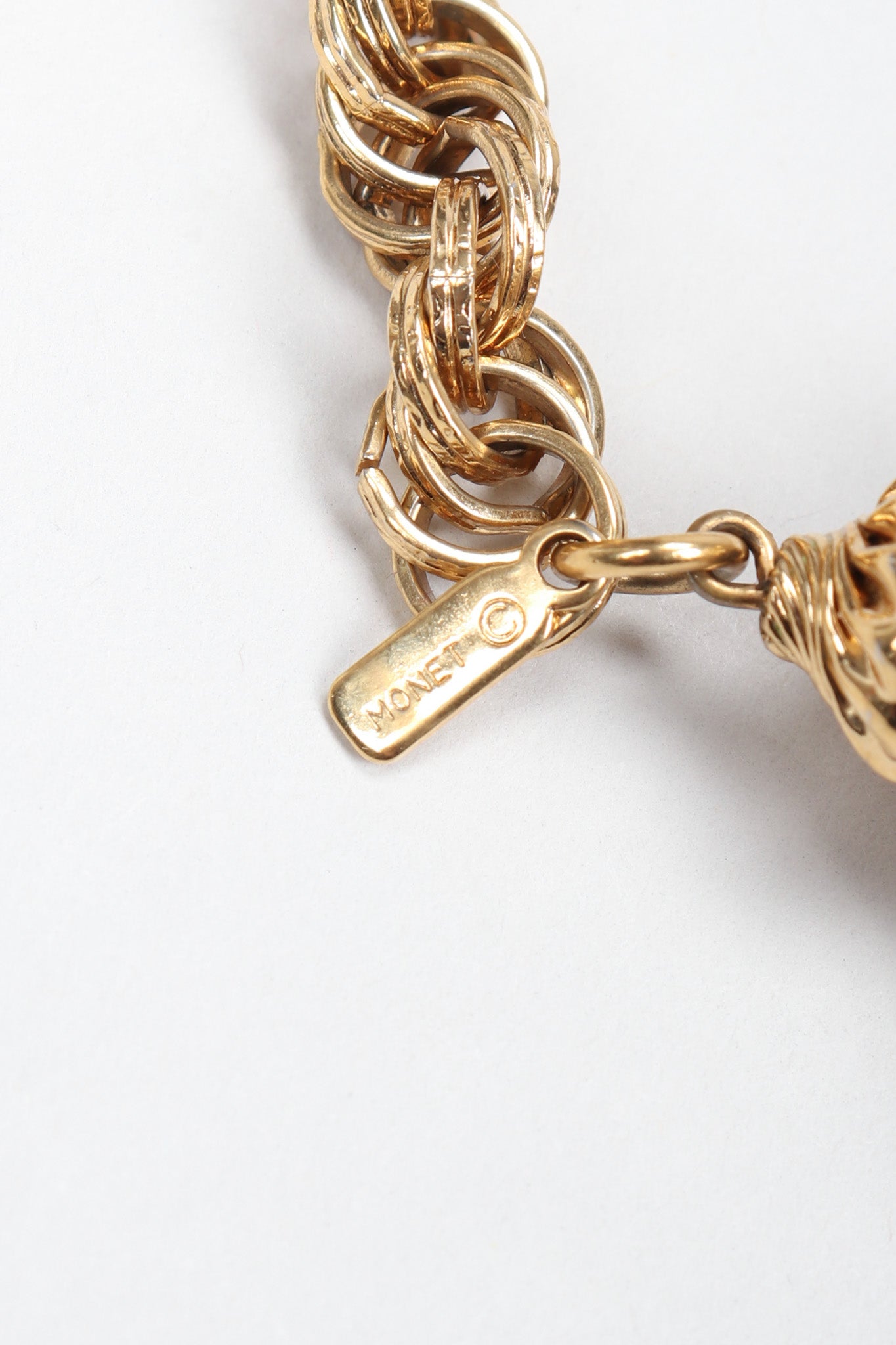 Recess Los Angeles Vintage Monet Gold Tassel Wrap Necklace Belt Signature Charm