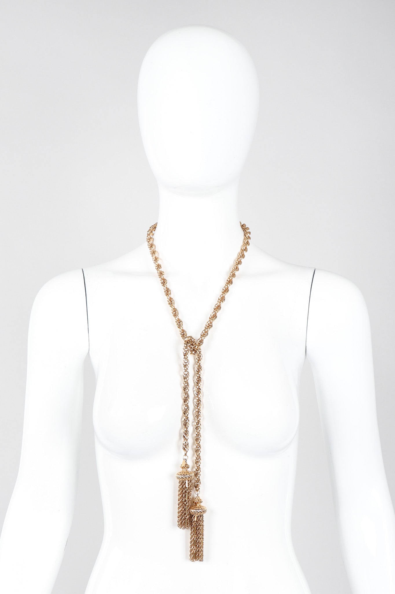 Recess Los Angeles Vintage Monet Gold Tassel Wrap Necklace Belt II on Mannequin