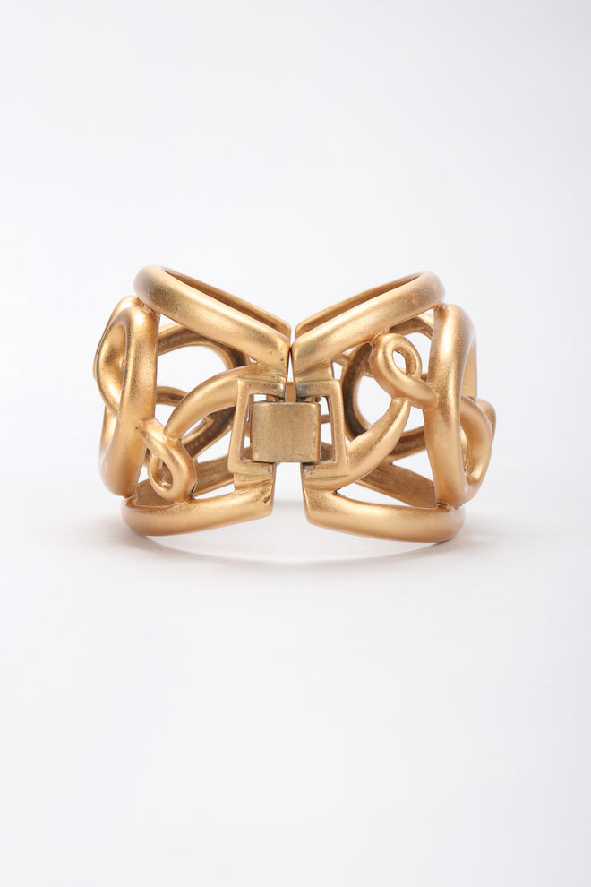 Recess Designer Consignment Vintage Monet Brushed Matte Gold Swirl Cage Cuff Bracelet Los Angeles Resale