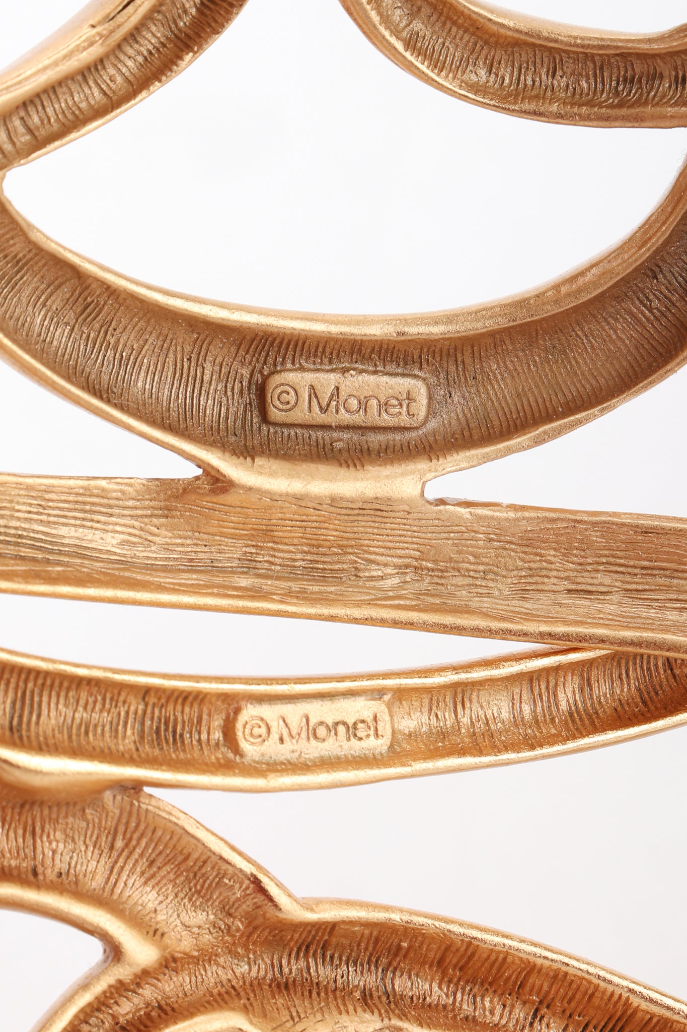 Recess Designer Consignment Vintage Monet Brushed Matte Gold Swirl Cage Cuff Bracelet Los Angeles Resale