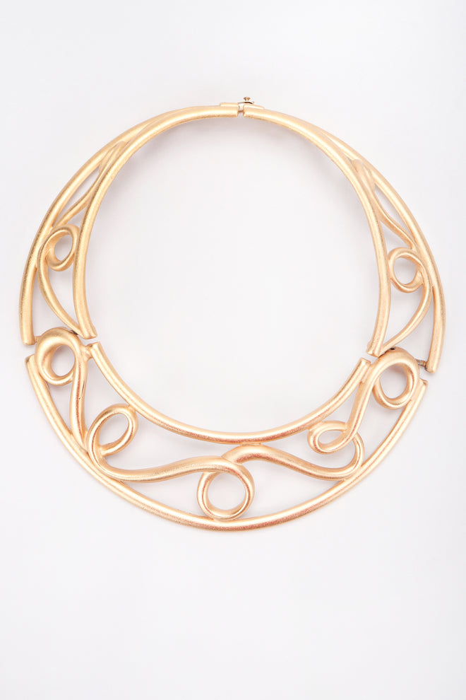 Recess Designer Consignment Vintage Monet Brushed Swirl Cage Collar Costume Jewelry Los Angeles resale