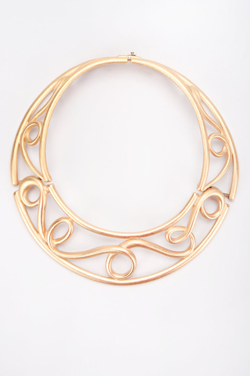 Recess Designer Consignment Vintage Monet Brushed Swirl Cage Collar Costume Jewelry Los Angeles resale