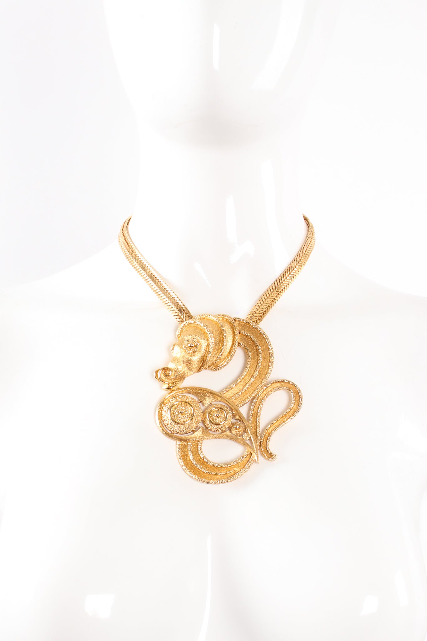 Vintage Monet Mythic Seahorse Collar Necklace on mannequin at Recess Los Angeles
