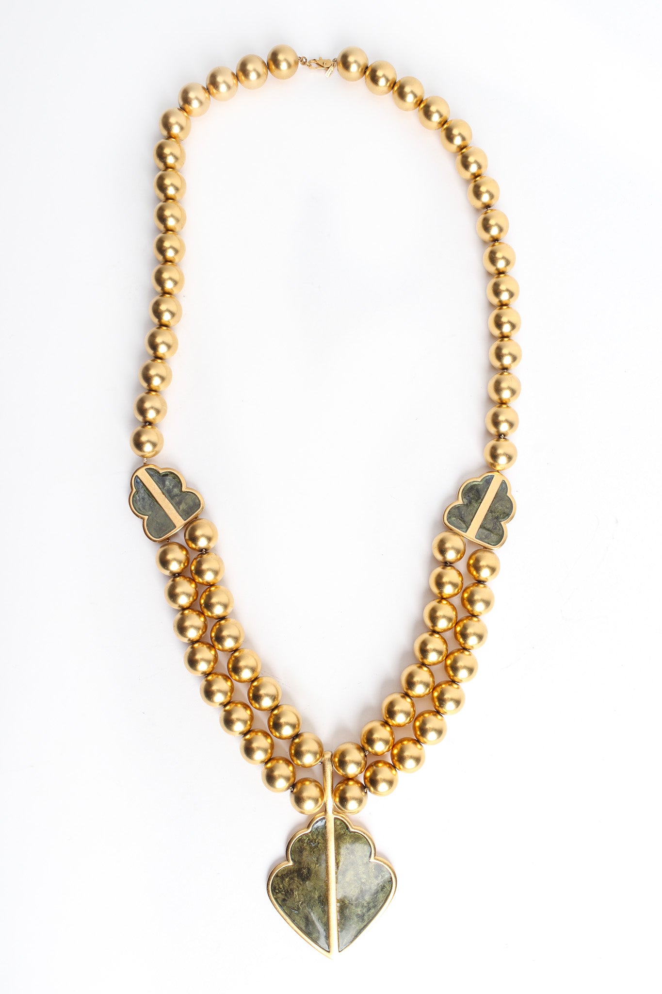 Vintage Monet Leaf Pendant Beaded Necklace front @ Recess LA