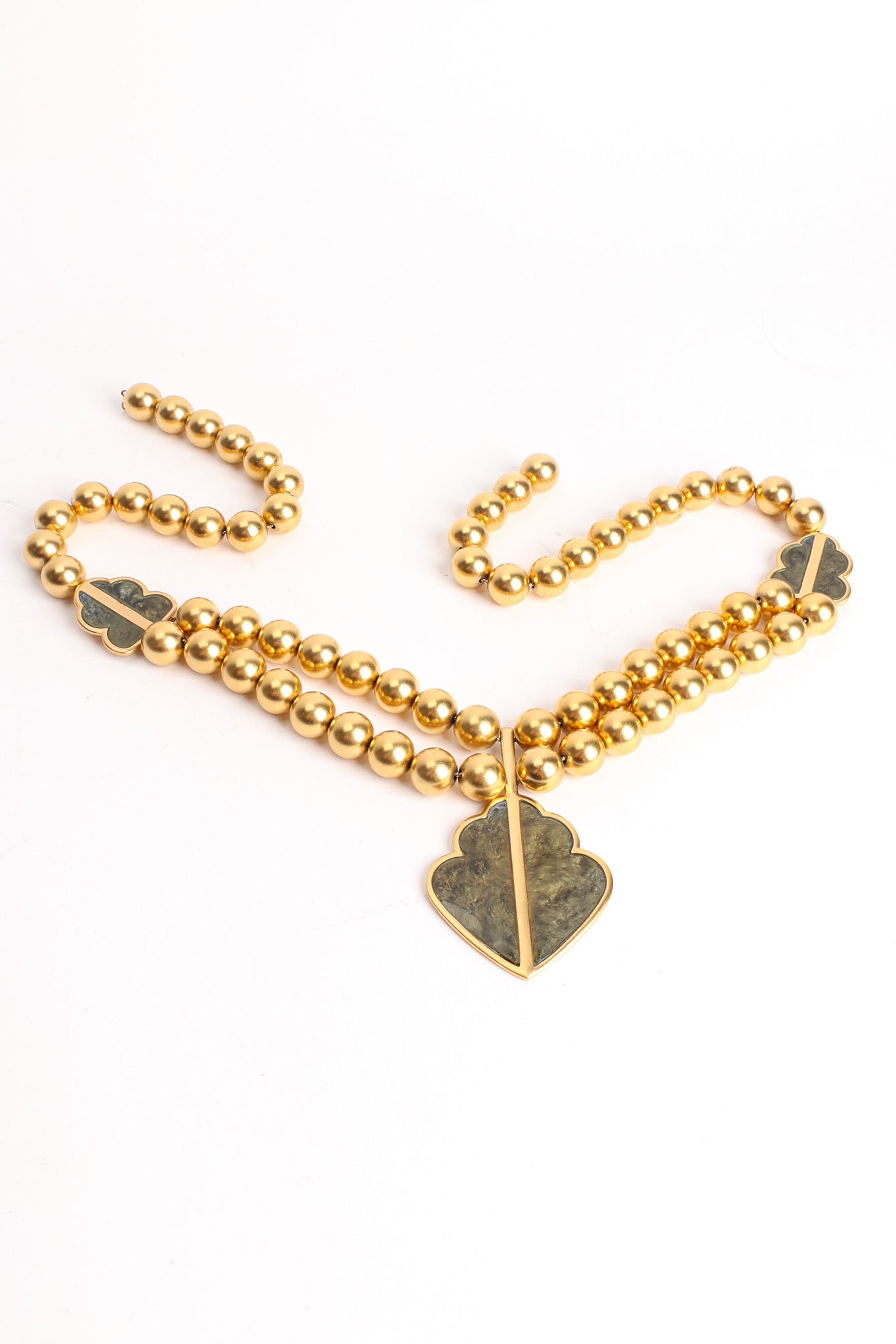 Vintage Monet Leaf Pendant Beaded Necklace creative front @ Recess LA