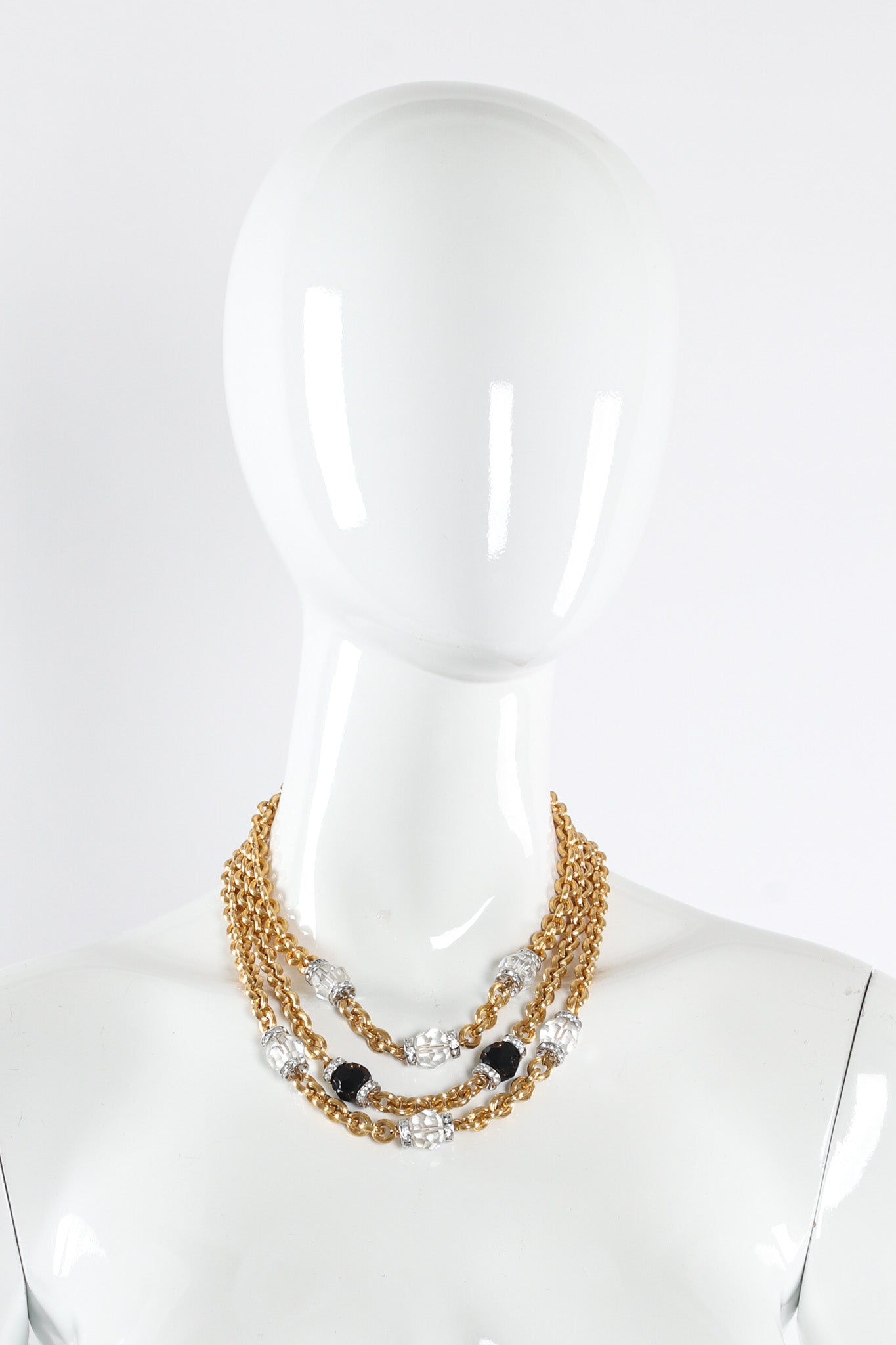 Vintage Monet Triple Chain Crystal & Rhinestone Necklace on mannequin @ Recess LA