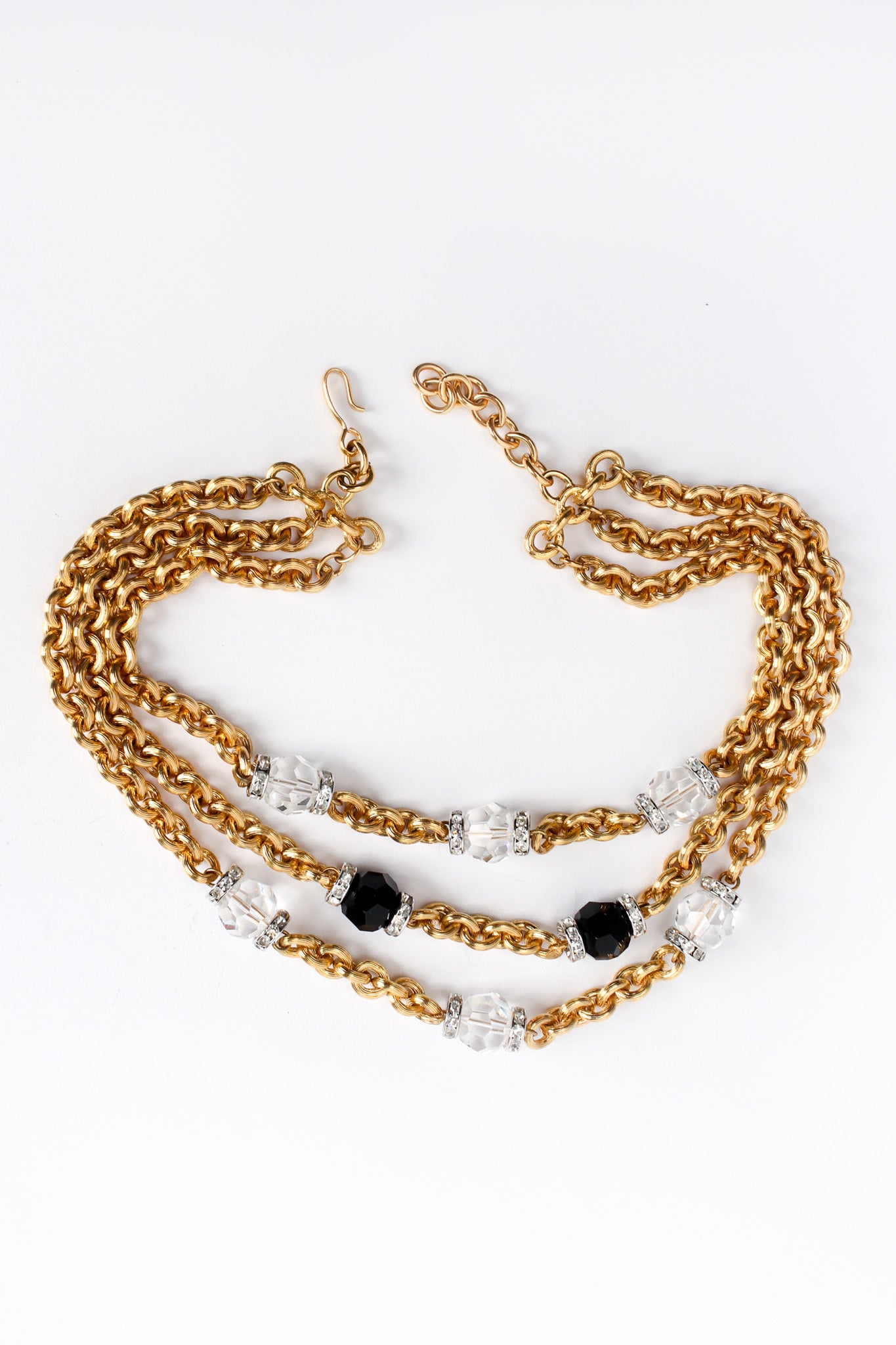 Vintage Monet Triple Chain Crystal & Rhinestone Necklace front @ Recess LA