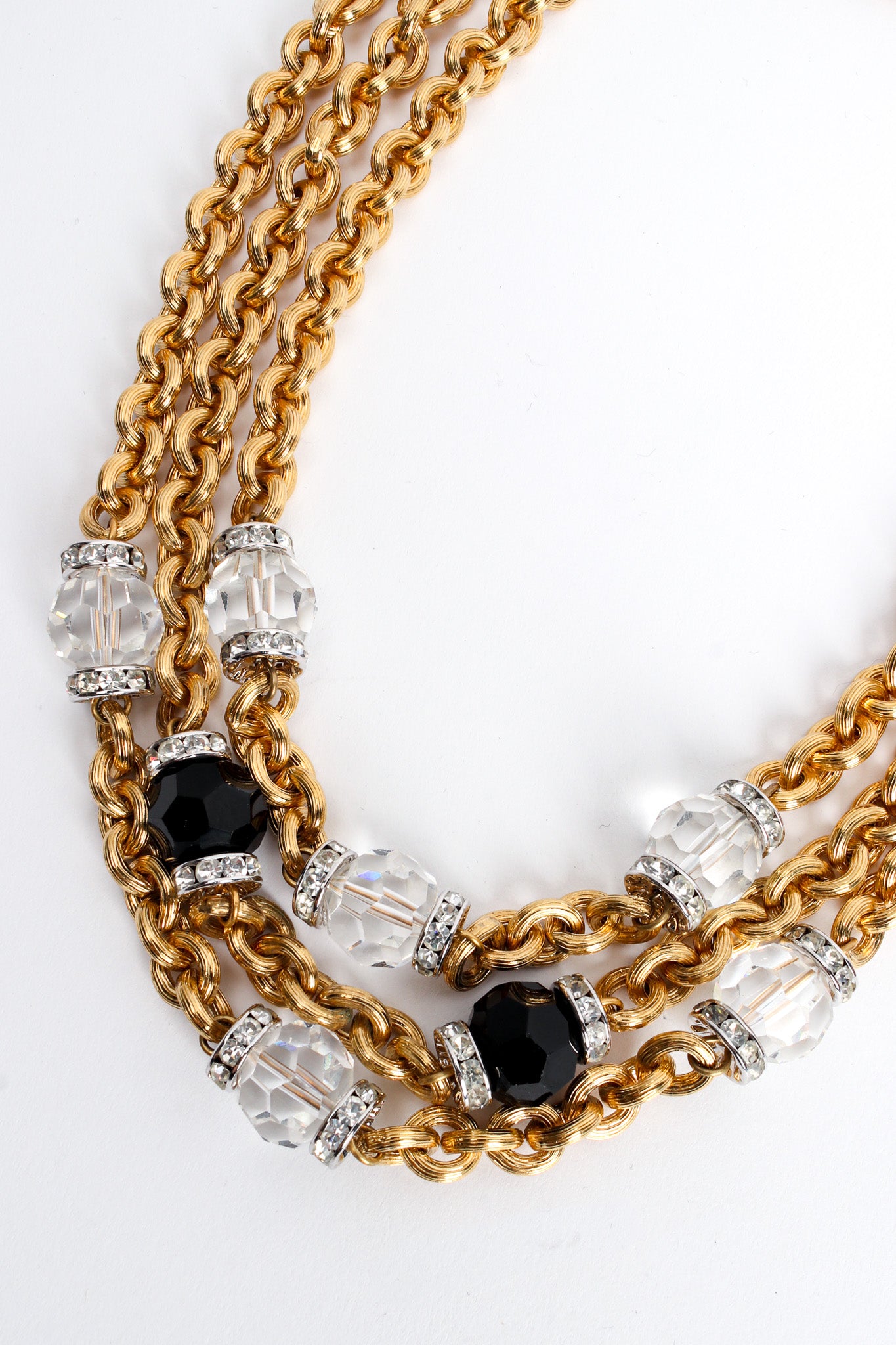 Vintage Monet Triple Chain Crystal & Rhinestone Necklace center stone/crystal close @ Recess LA