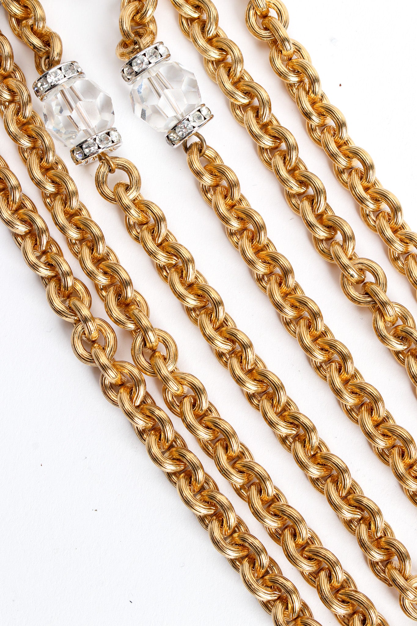 Vintage Monet Triple Chain Crystal & Rhinestone Necklace chain links close @ Recess LA