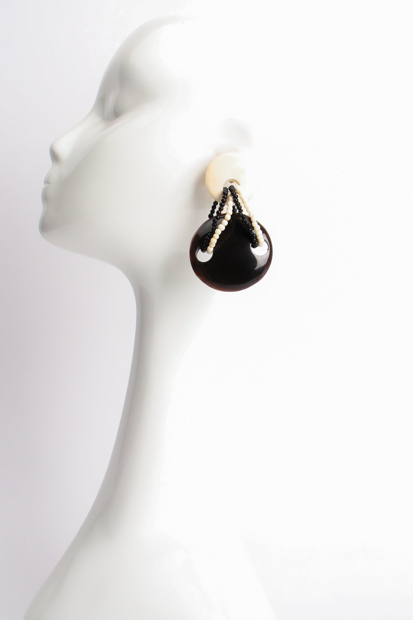 Gerda Lynggaard Pour Monies Vintage Beaded Bone Horn Necklace & Earring Set mannequin at Recess
