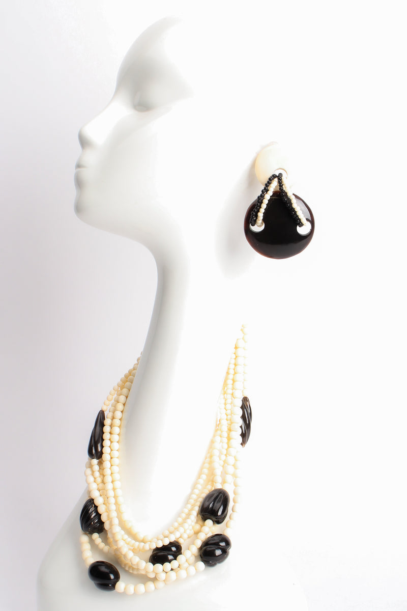 Gerda Lynggaard Pour Monies Vintage Beaded Bone Horn Necklace & Earring Set mannequin at Recess LA