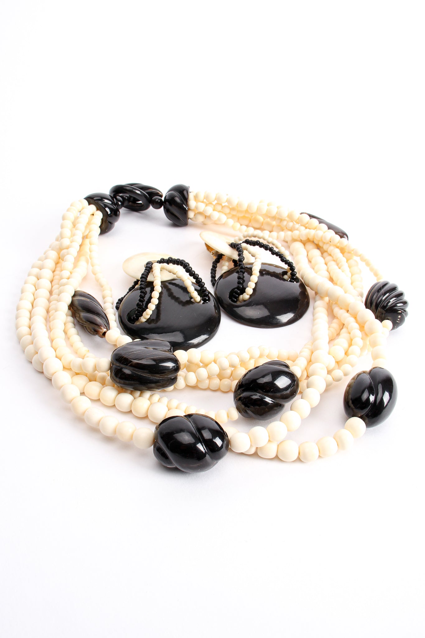 Gerda Lynggaard Pour Monies Vintage Beaded Bone horn collar Necklace & Earring Set at Recess LA